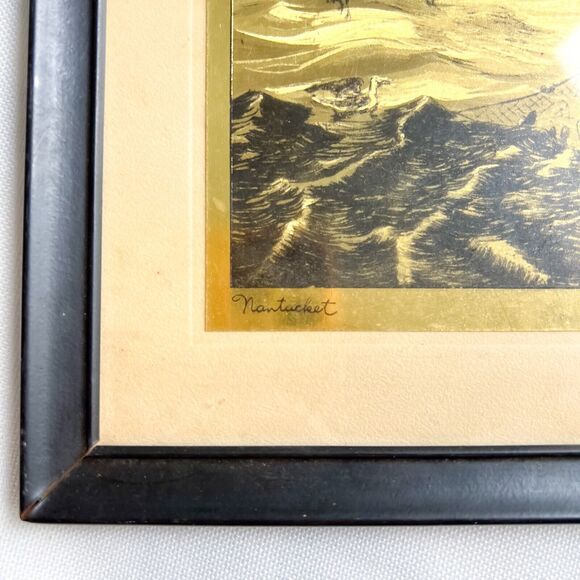 “NANTUCKET” Gold Foil Etching by Lionel Barrymore Black Frame Ready to Hang - Picture 6 of 10